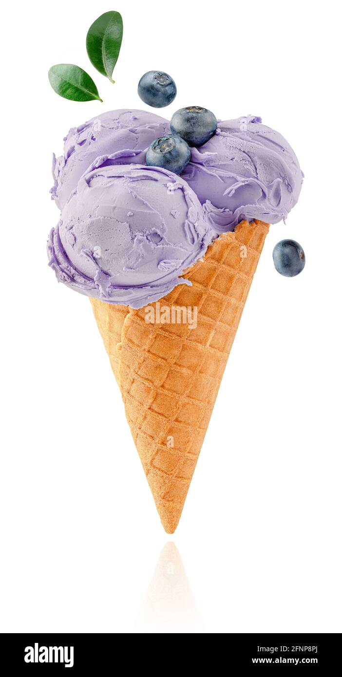 Blueberry ice cream isolated with clipping path on white background. Stock Photo