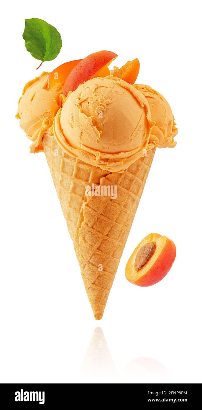 Apricot ice cream cone isolated with clipping path. Stock Photo