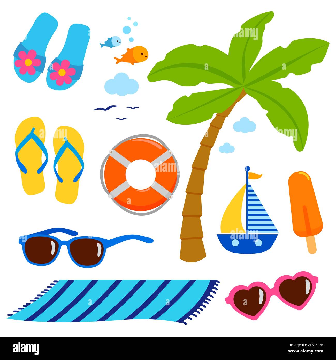 Summer theme beach vacation design elements Stock Photo - Alamy