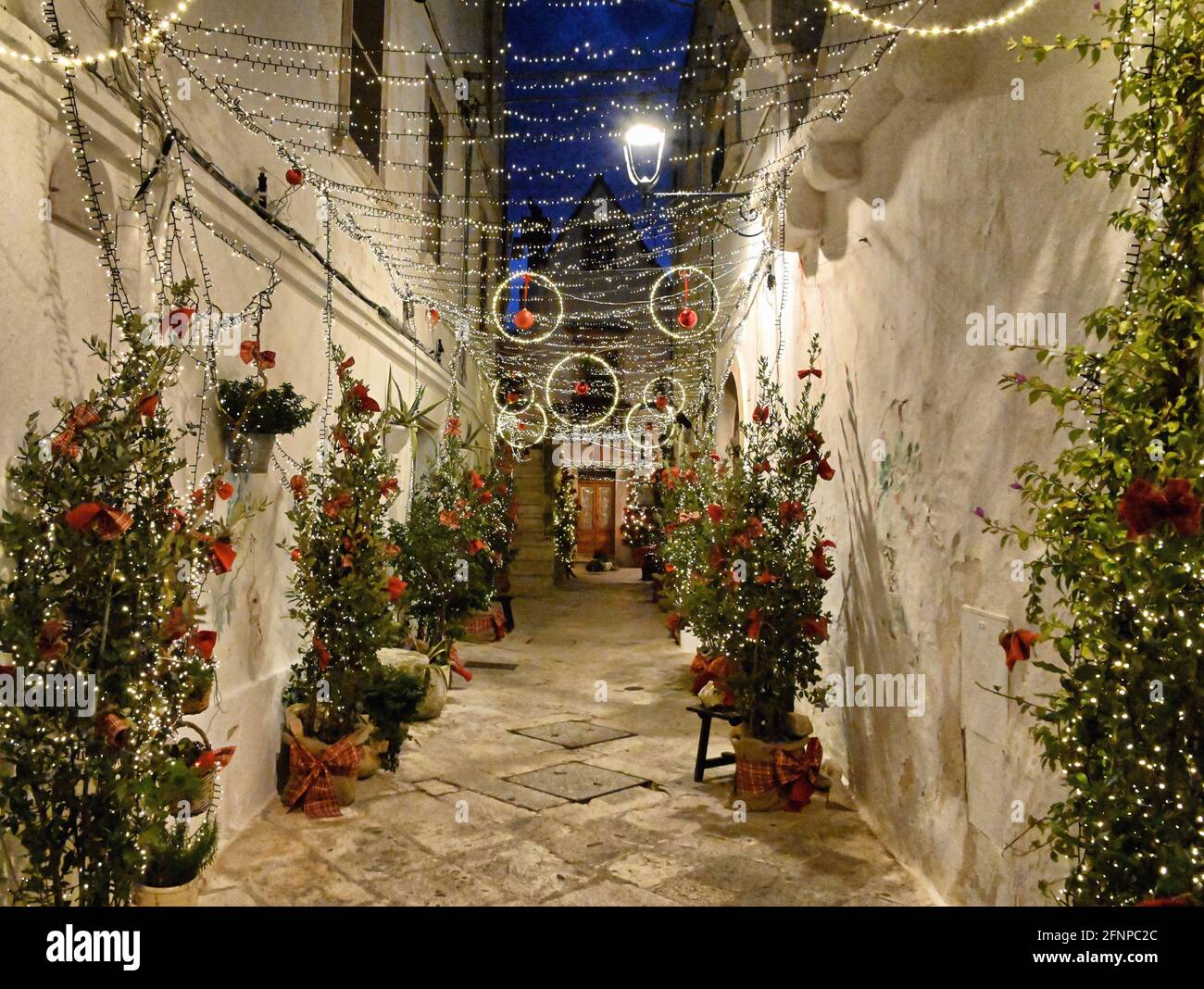 Christmas decorations in the Old Town, Locorotondo, Italy Stock Photo