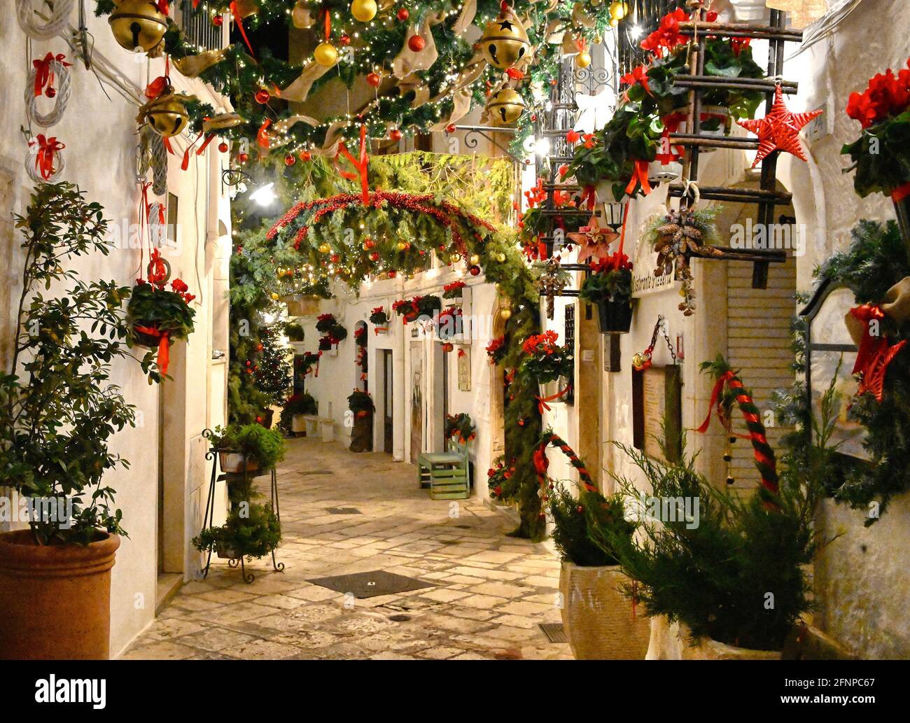 Christmas decorations in the Old Town, Locorotondo, Italy Stock Photo