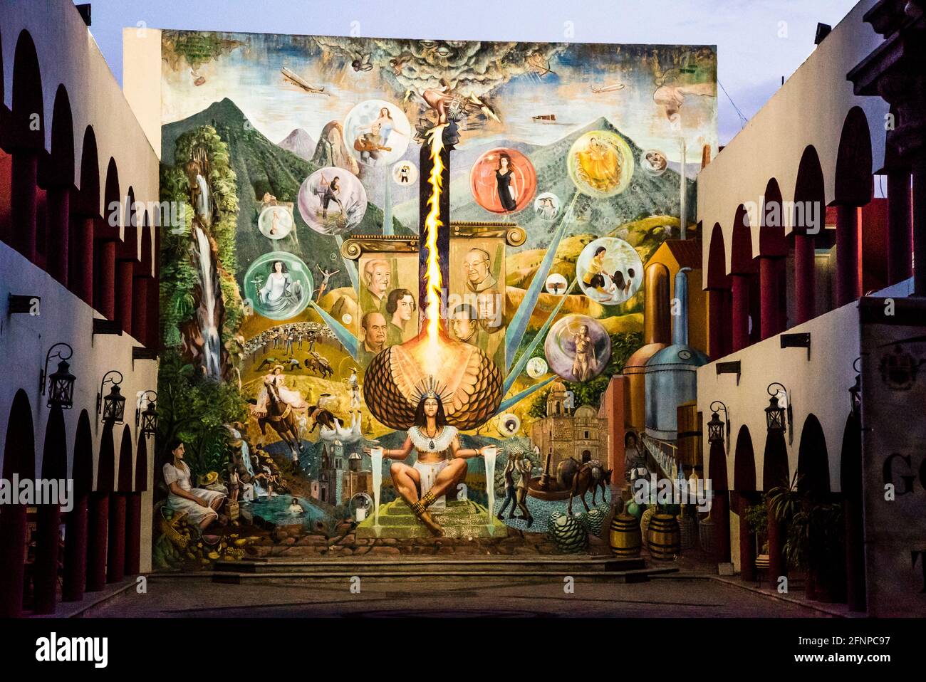 Painting depicting the history of the tequila making process in the