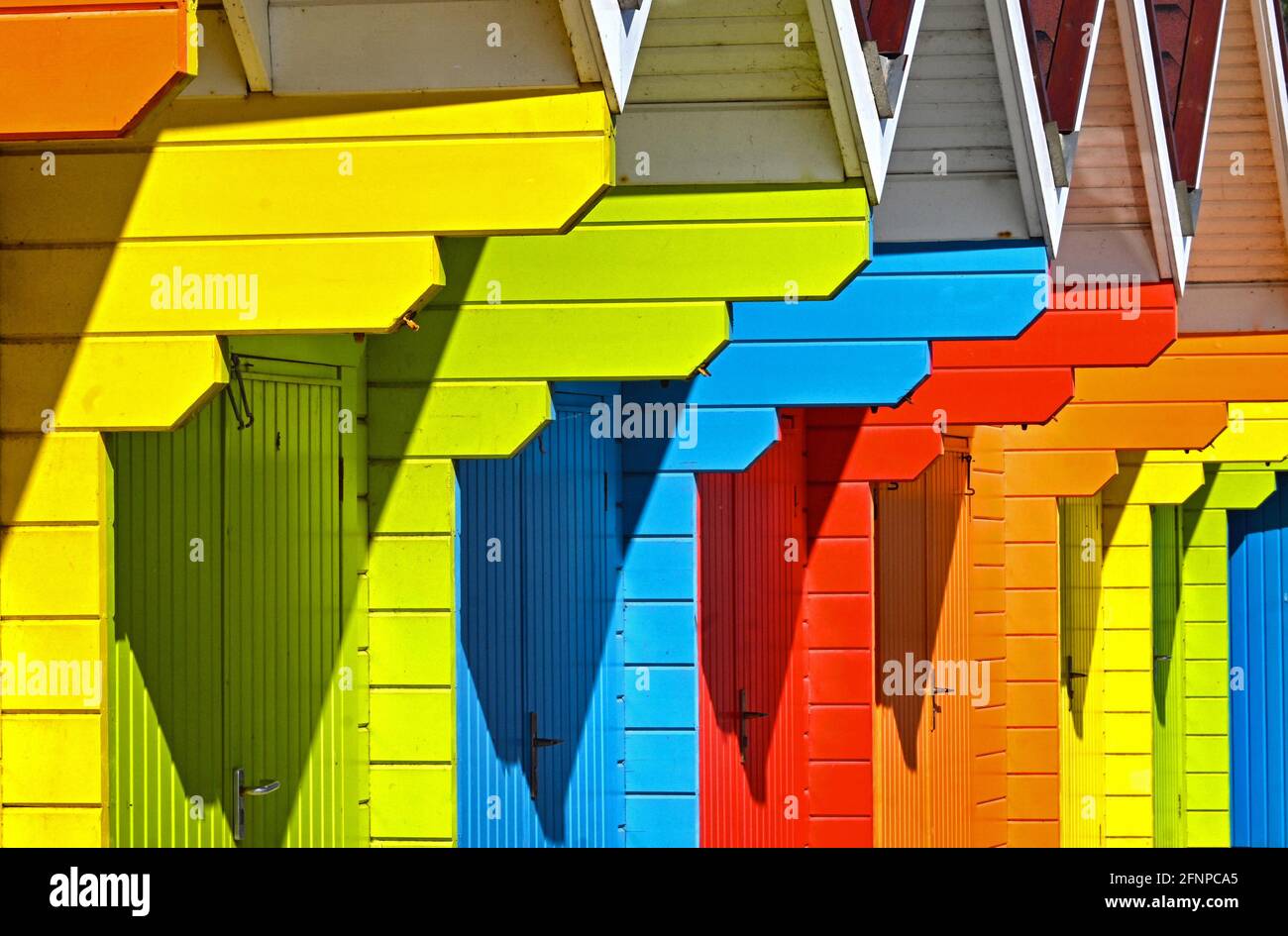 Colourful beach huts at Scarborough, Yorkshire, UK Stock Photo