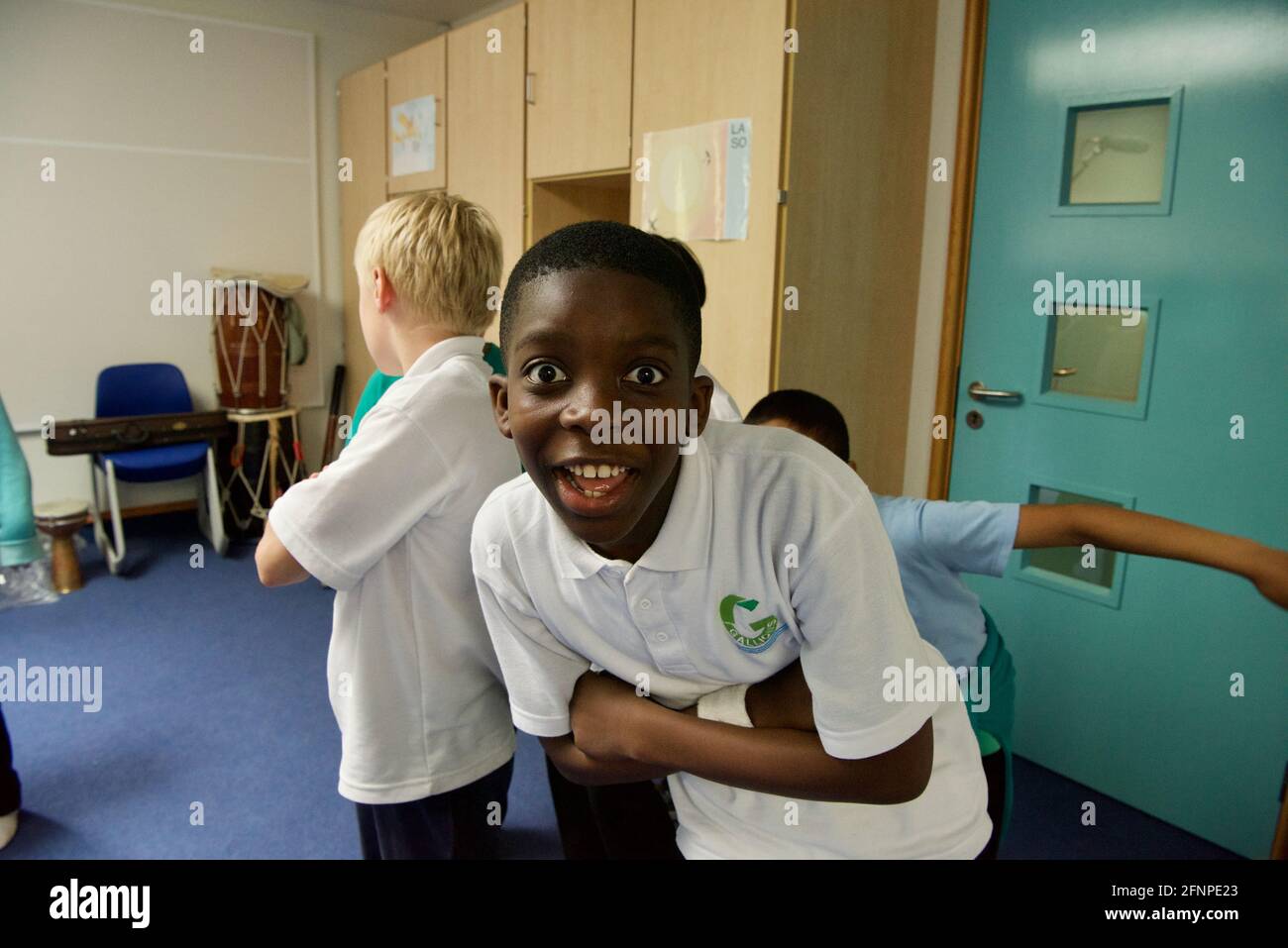 Black boy in drama lesson in London primary school Stock Photo
