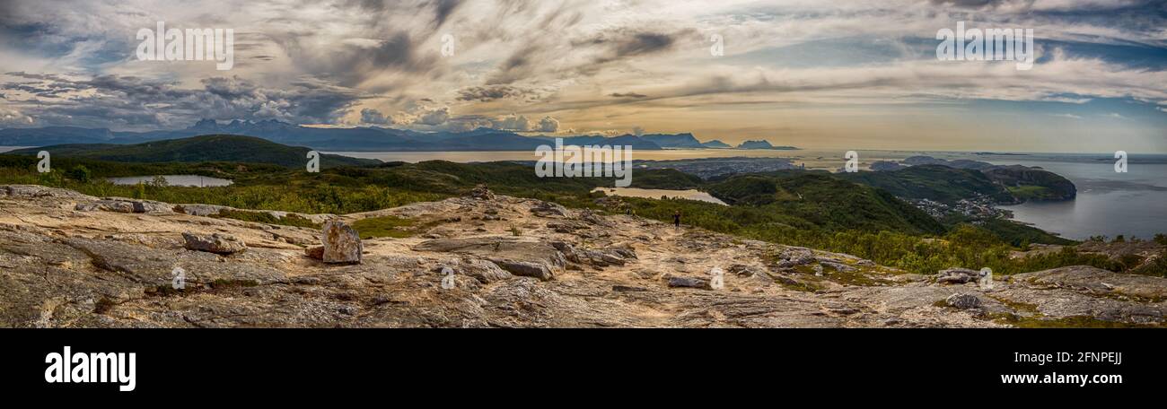 Panoramic view from  the trail to the Keiservarden. Keiservarden is a mountain plateau on top of Veten hill near Bodø, Nordland in northern Norway. Va Stock Photo