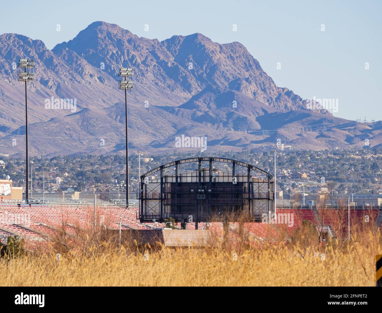 Las Vegas, FEB 26, 2021 - Sunny view of the Sam Boyd Stadium near the wetlands park Stock Photo