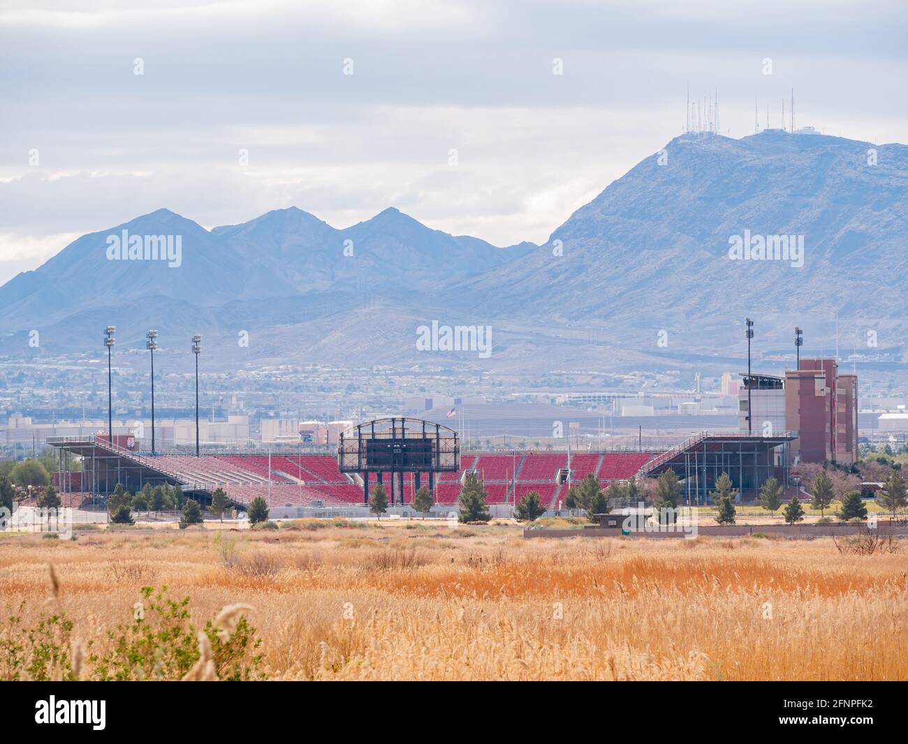 Las Vegas, FEB 26, 2021 - Sunny view of the Sam Boyd Stadium near the wetlands park Stock Photo