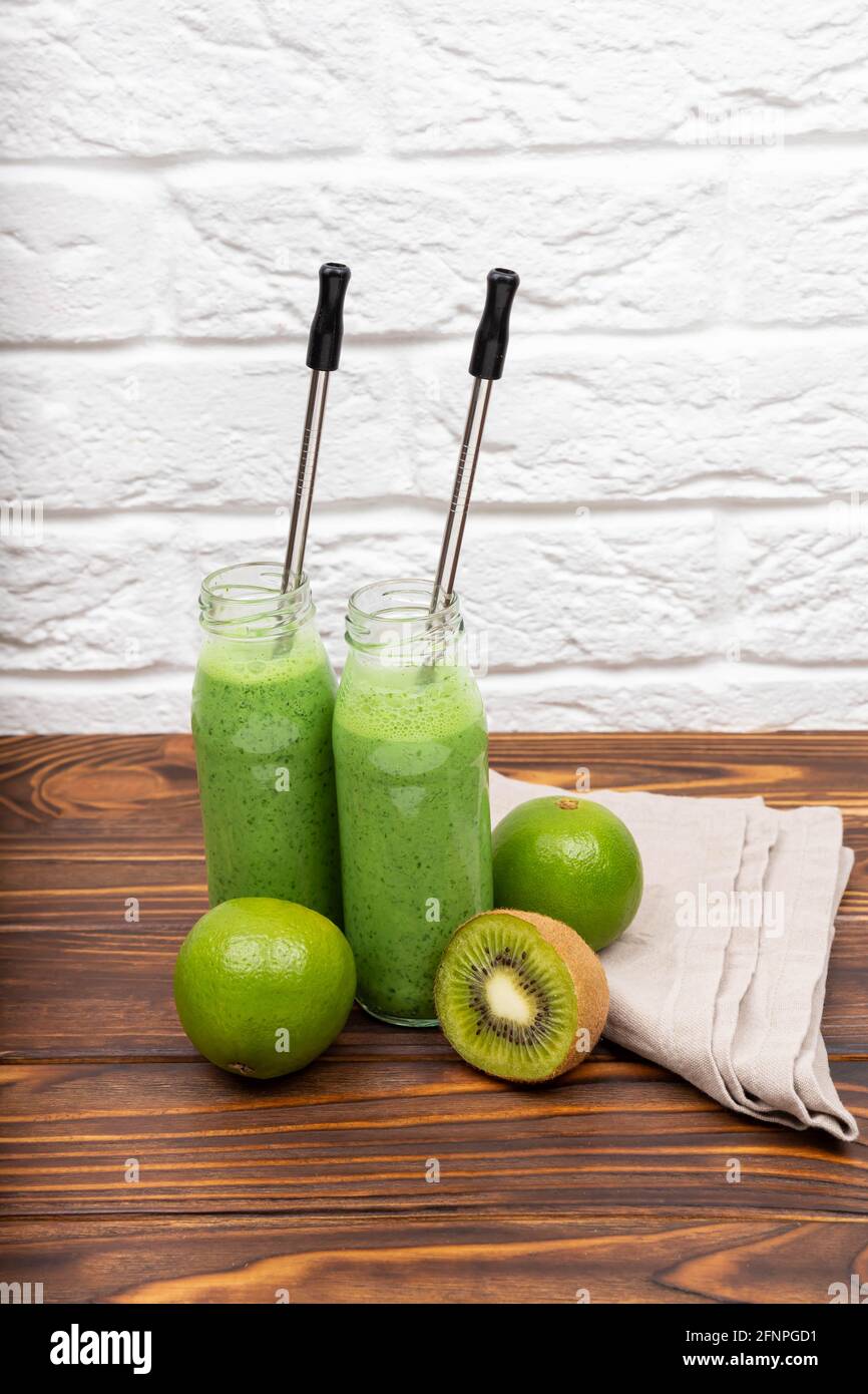 Healthy smoothie with spinach. Colourful healthy green smoothies Stock