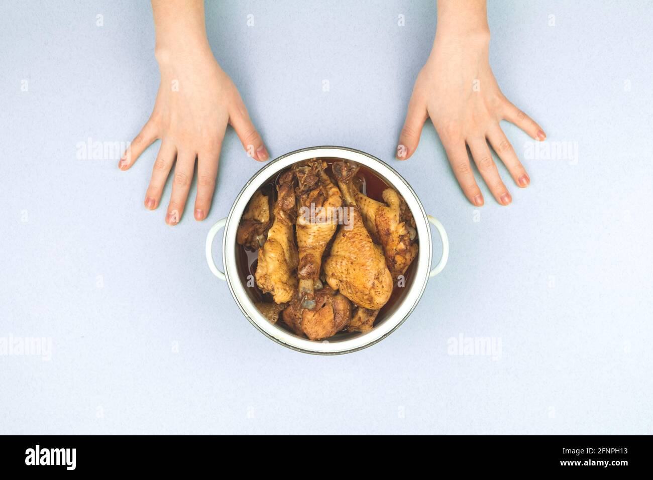 Concept of a happy person child waiting to start dinner, roasted ...