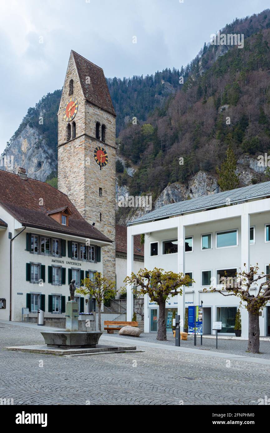 Interlaken, Switzerland - April 19th 2021: Historic city centre of Unterseen Stock Photo