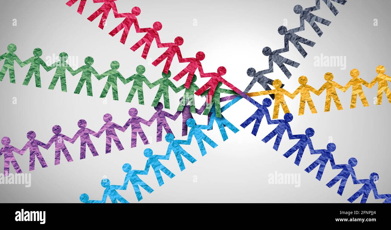 Connect team and diverse partnership or diversity teamwork business support as a symbol of strength working together to collaborate as united groups. Stock Photo
