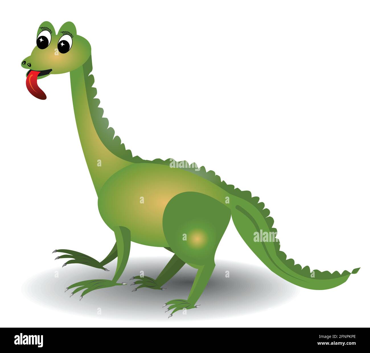 Cheerful green lizard with long red tongue isolated on white area Stock