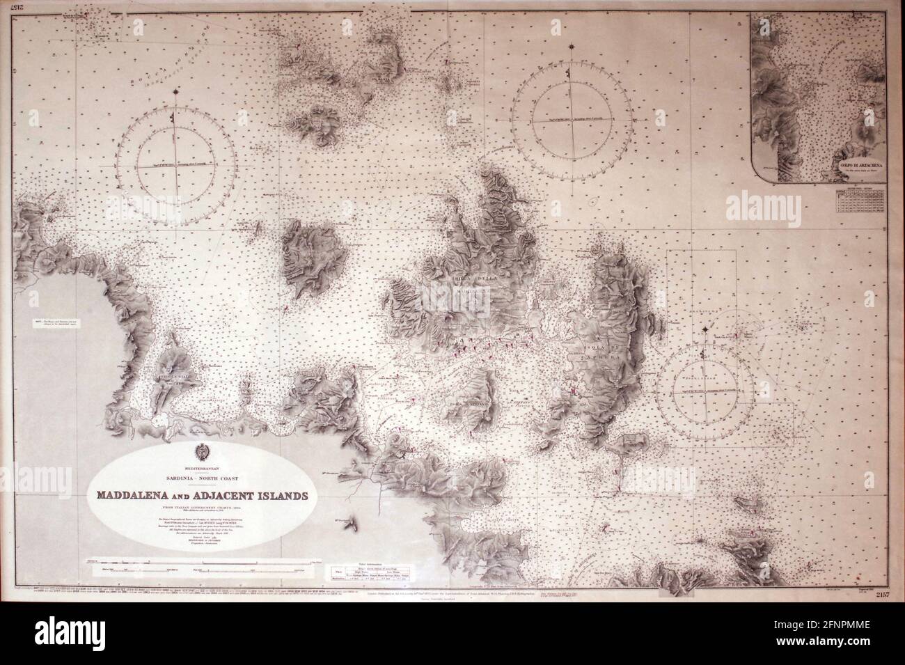 Maddaòena and adjacent islands, Sardinia, Italy. Nautical chart published by English Admiralty, London 1895 Stock Photo