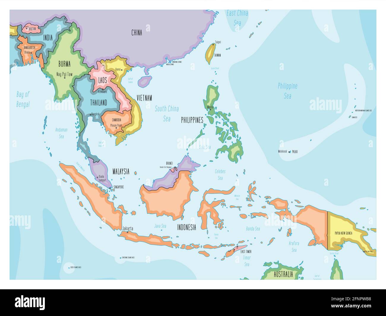 Southeast Asia map - hand-drawn cartoon style Stock Vector