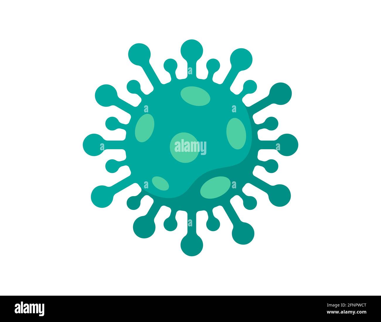 Coronavirus bacteria cell green icon. 2019-nCoV novel corona virus outbreak colored sign. Respiratory infection risk disease and covid-19 flu epidemic emblem. Vector isolated eps illustration Stock Vector