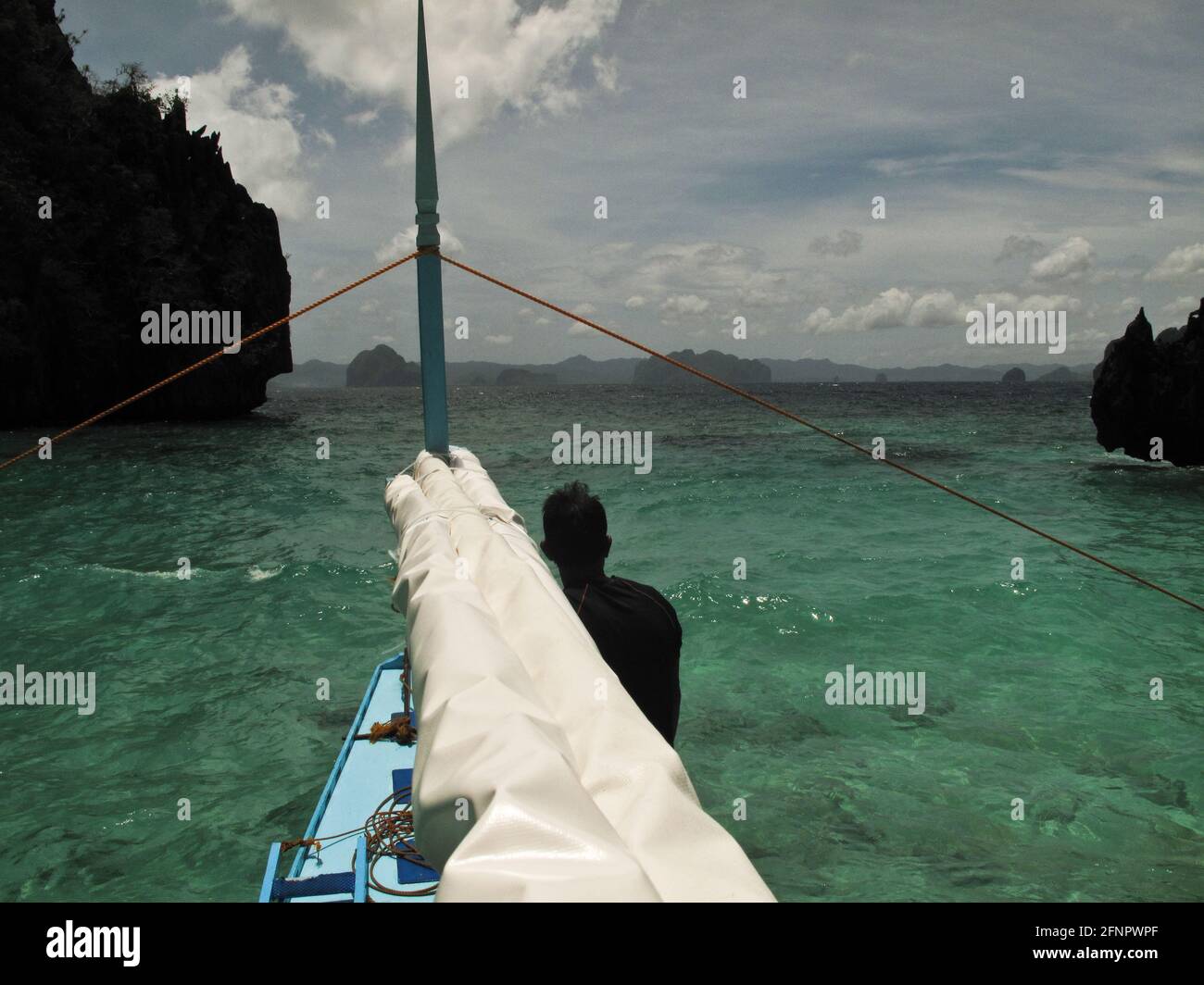 A boat in the Bacuit archipelago, a group of islands in Palawan, Philippines Stock Photo