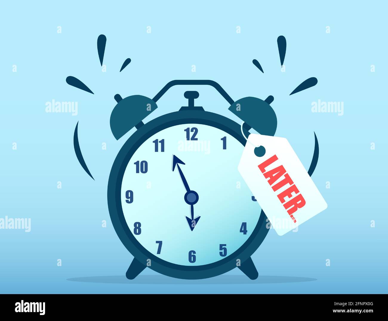 Vector of a ringing alarm clock with a later note written on it Stock Vector