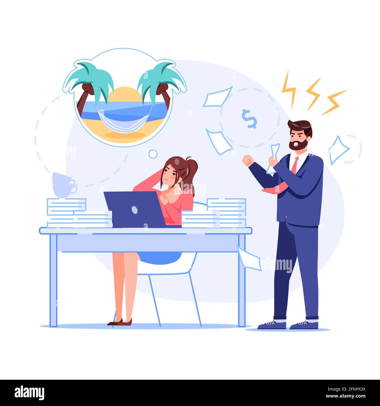 Flat cartoon boss manager employee characters,procrastination at work  vector illustration concept Stock Vector Image & Art - Alamy