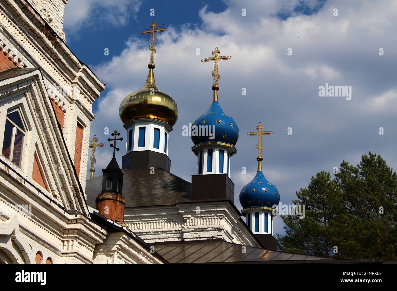 Domes of the Russian orthodox church in Zarechye village, Moscow Region, Central Russia Stock Photo