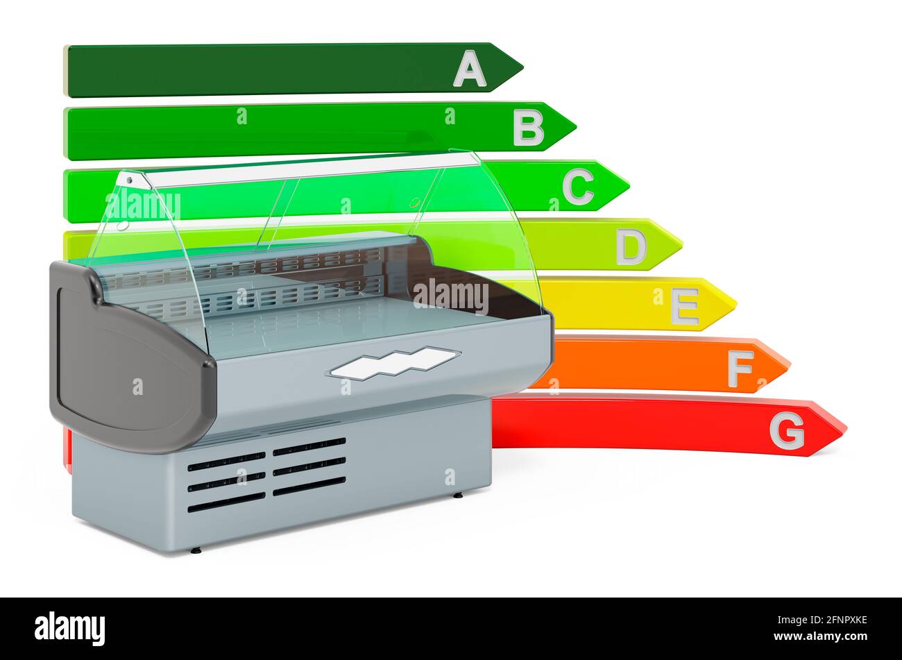 Effect Energy Display Rack Refrigerated display case with energy efficiency chart, 3D rendering ...