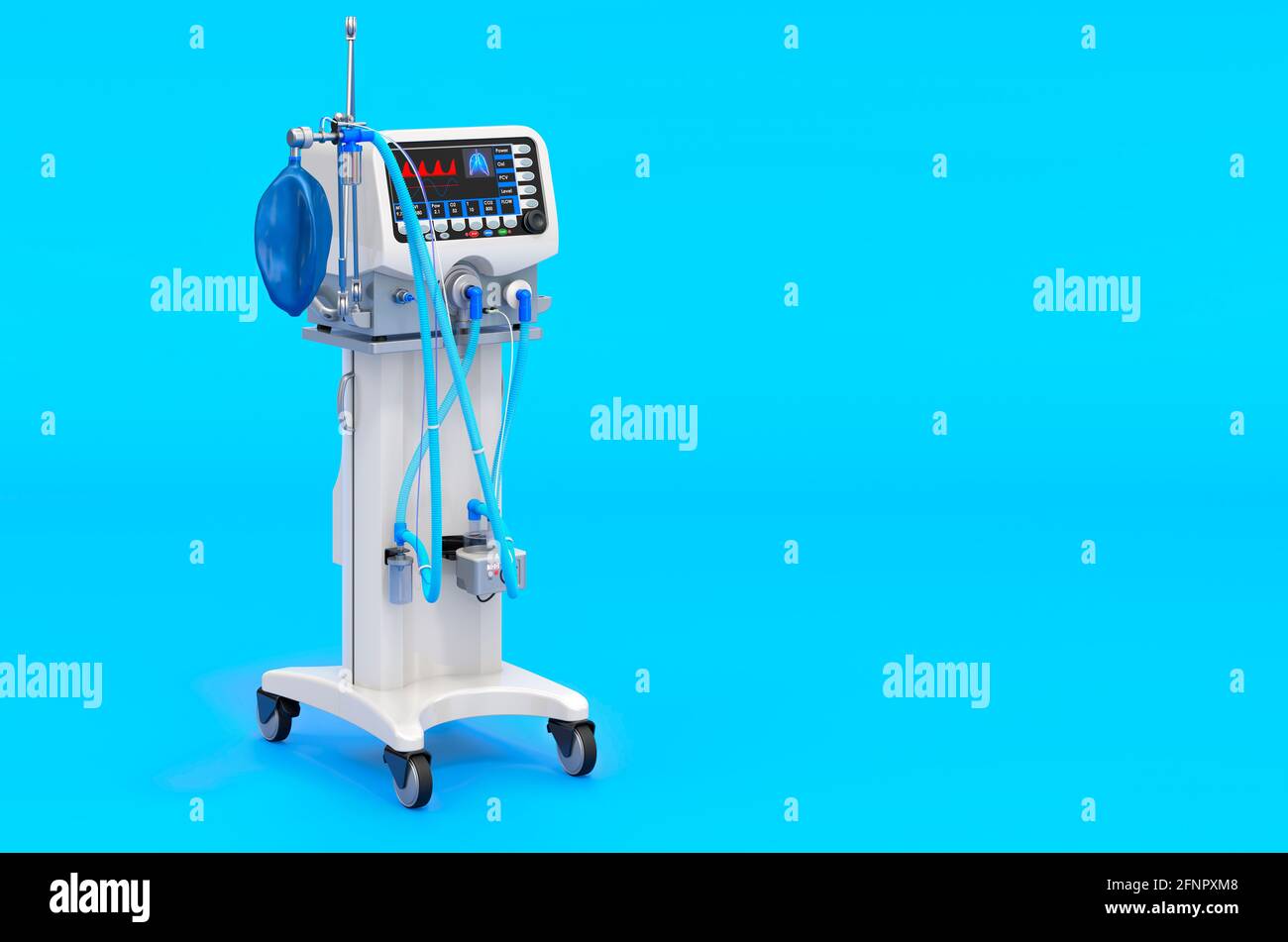 Ventilator for artificial ventilation, 3D rendering on blue background Stock Photo