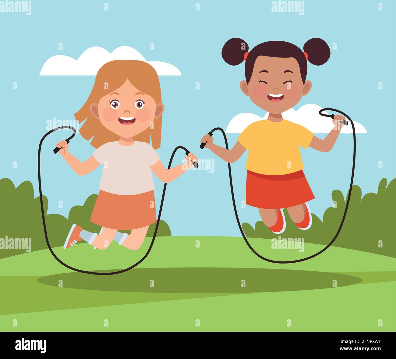 girls jumping ropes Stock Vector