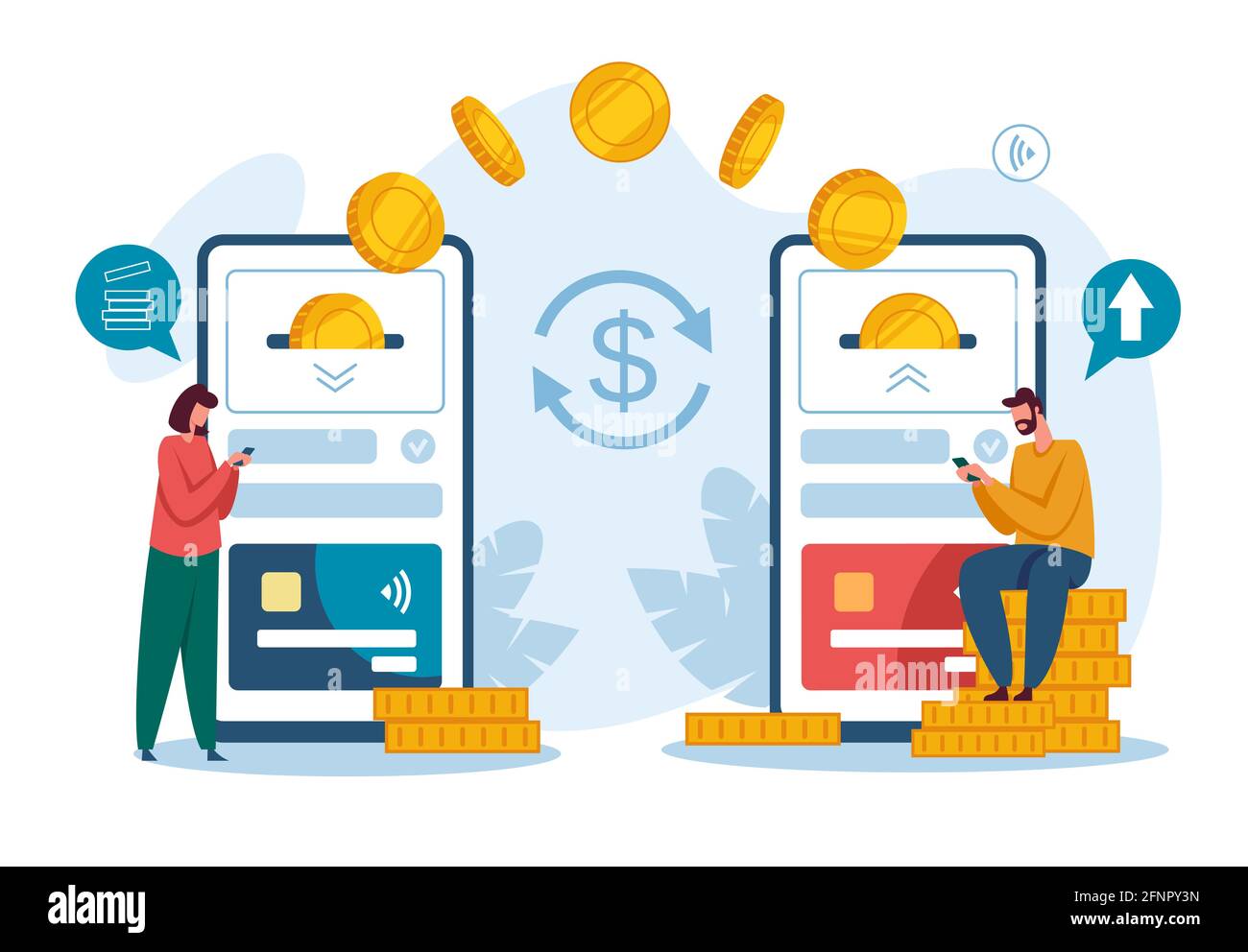 Money transfer. Receiving payment with smartphone. Digital bank or