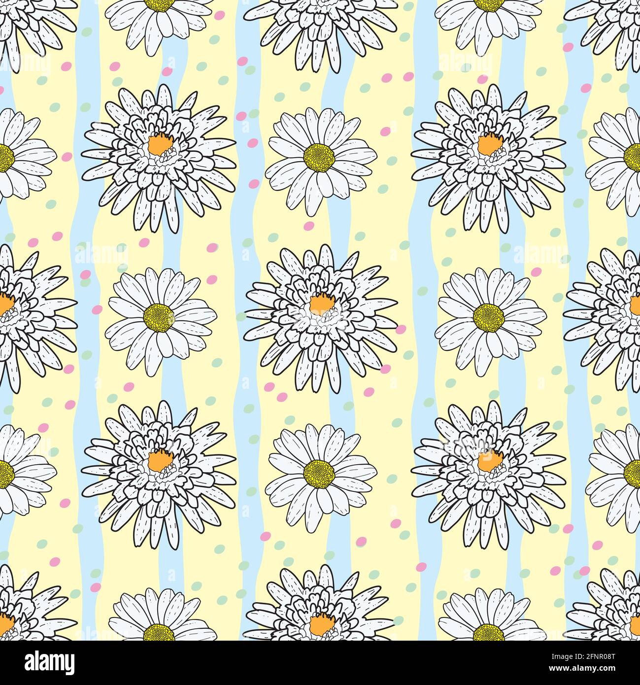 Vector yellow background daisy flowers and wild flowers. Seamless ...