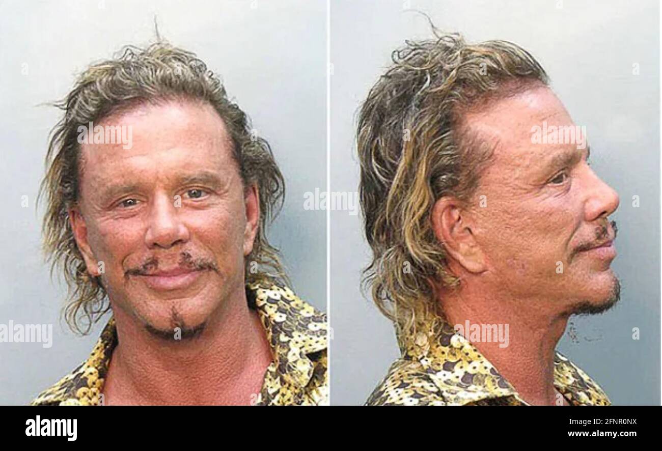 MICKEY ROURKE American film actor. Miami Beach Police mugshot from November 2007 when he was arrested for driving his Vespa scooter while under the influence. Stock Photo