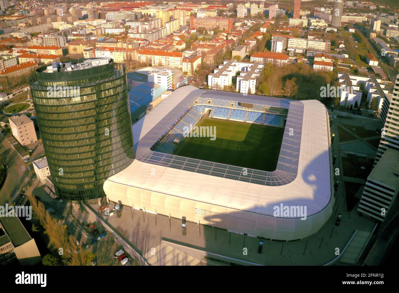 Aerial picture of National football stadium Tehelne pole, Bratislava, Slovakia Stock Photo