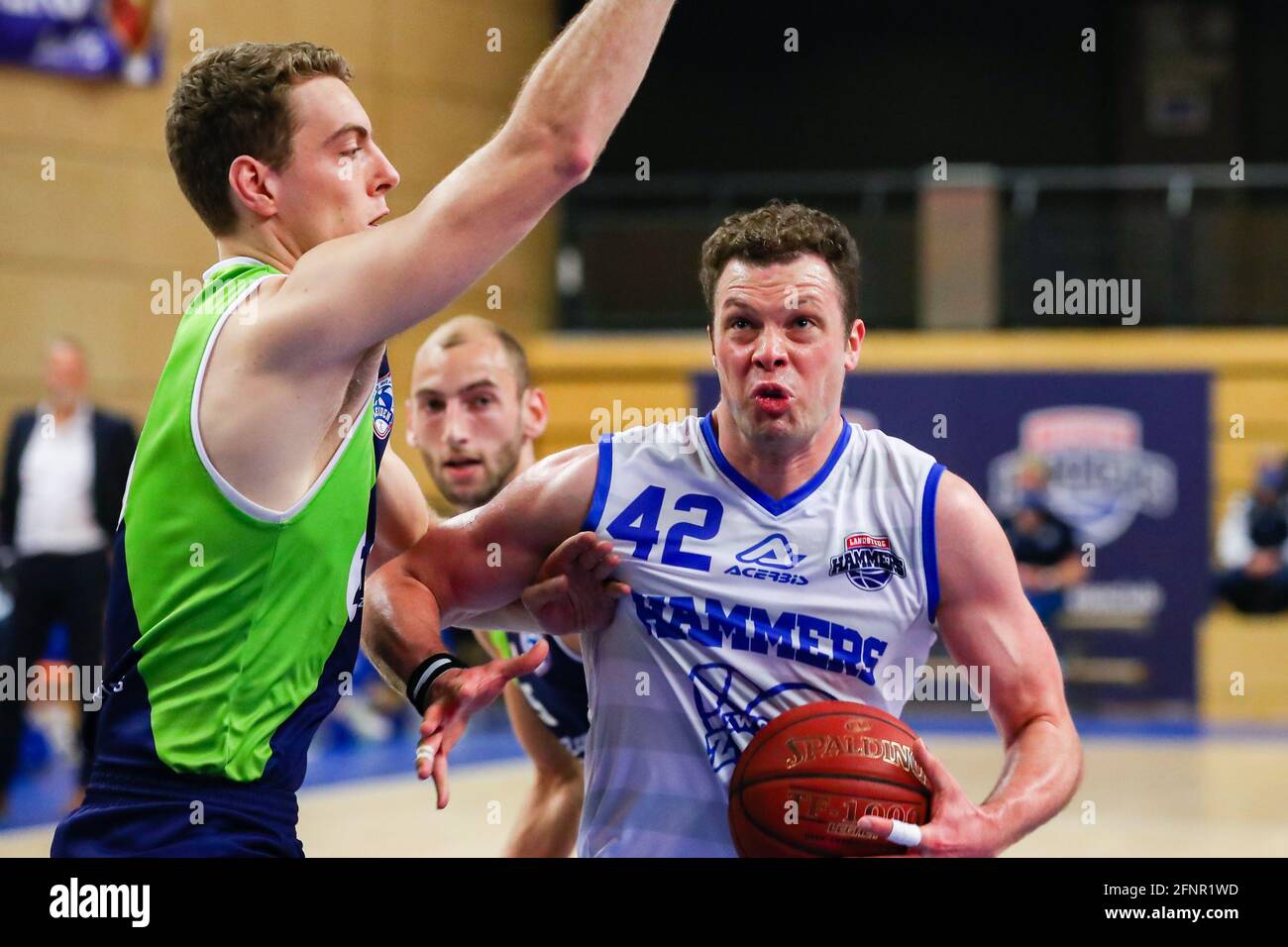 ZWOLLE, NETHERLANDS MAY 18 Luuk van Bree of ZZ Leiden, Noah Dahlman of Landstede Hammers