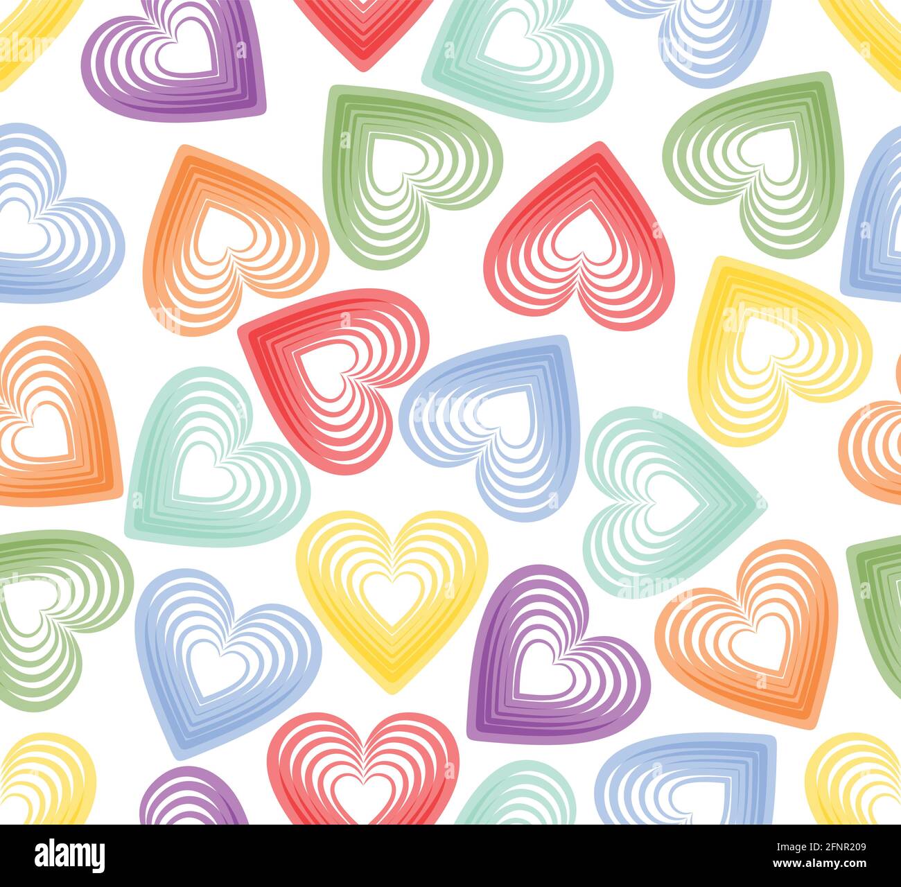 Vector seamless abstract background with rainbow outline heart on white ...