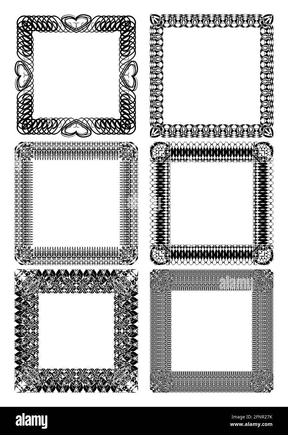 Set of blank square vintage lace frames in black and white Stock Vector