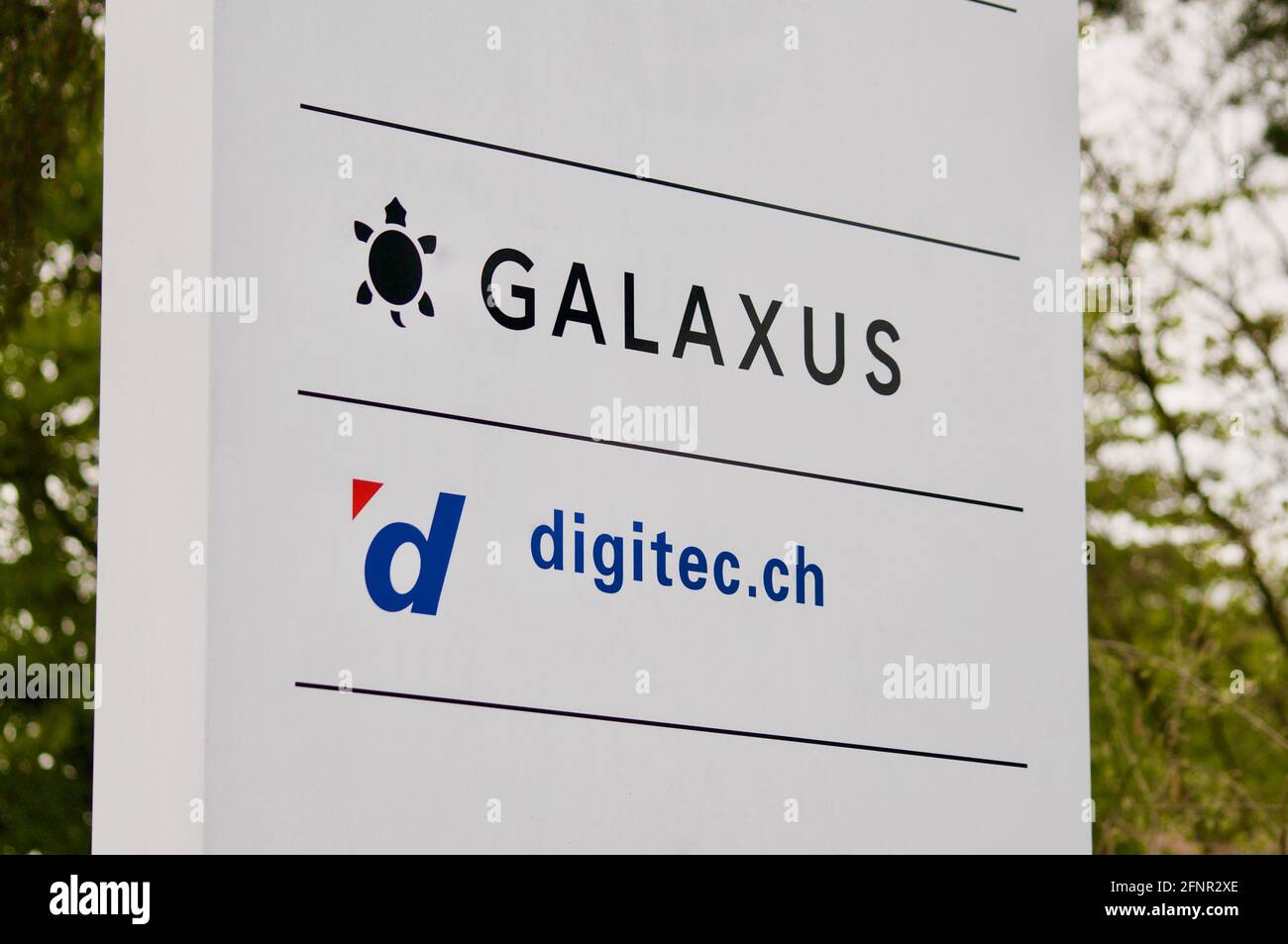 Wohlen, Aargau, Switzerland - 18th April 2021 : Digitec - Galaxus company sign located in Wohlen. Digitec Galaxus AG is the biggest online retailer in Stock Photo