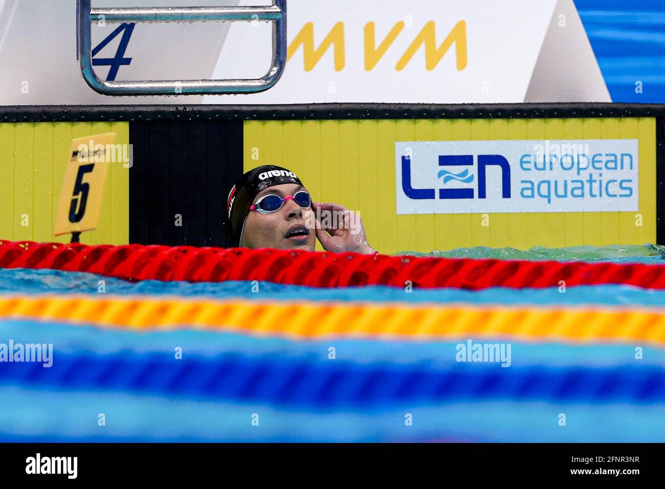 BUDAPEST, HUNGARY - MAY 18: Antani Ivanov of Bulgaria competing at the Men 200m Butterfly Semi-Final during the LEN European Aquatics Championships Swimming at Duna Arena on May 18, 2021 in Budapest, Hungary (Photo by Marcel ter Bals/Orange Pictures) Stock Photo