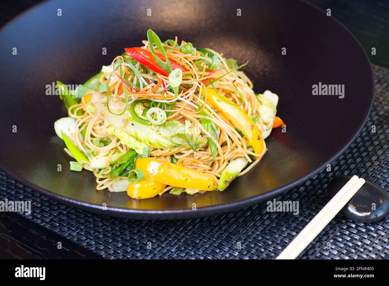 Spaghetti noodle with vegetables Stock Photo