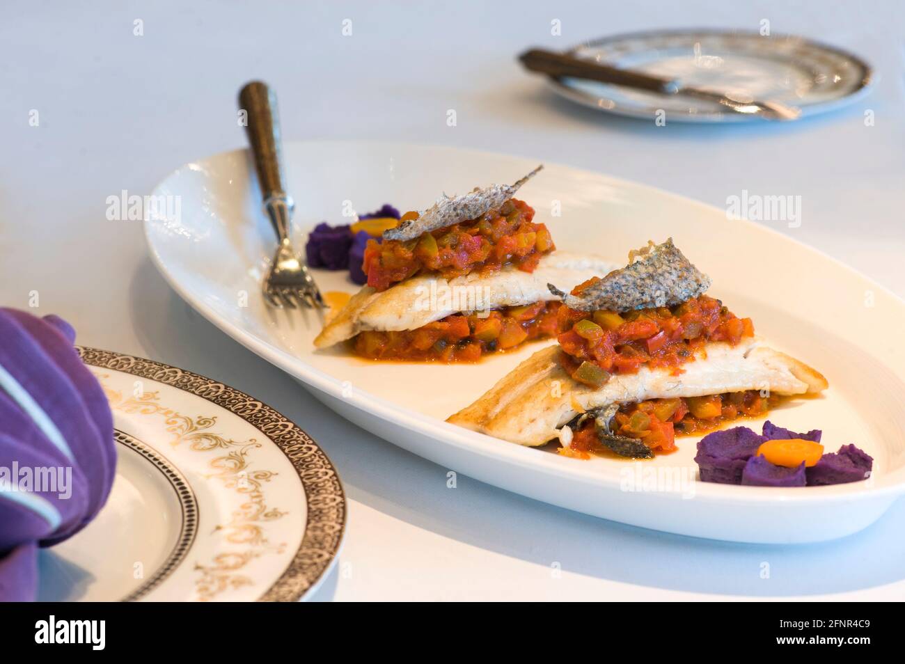 Sea bass with vegetable Stock Photo