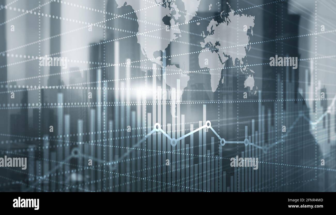 Abstract stock market bar graph on world map background Stock Photo - Alamy