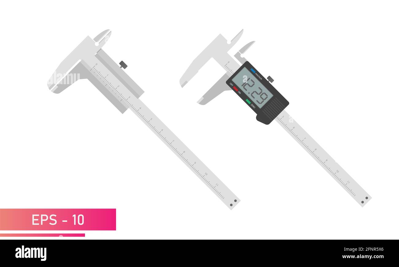 Measuring instruments, manual and digital vernier calipers. Realistic design. On a white background. Tools for the specialist. Flat vector Stock Vector