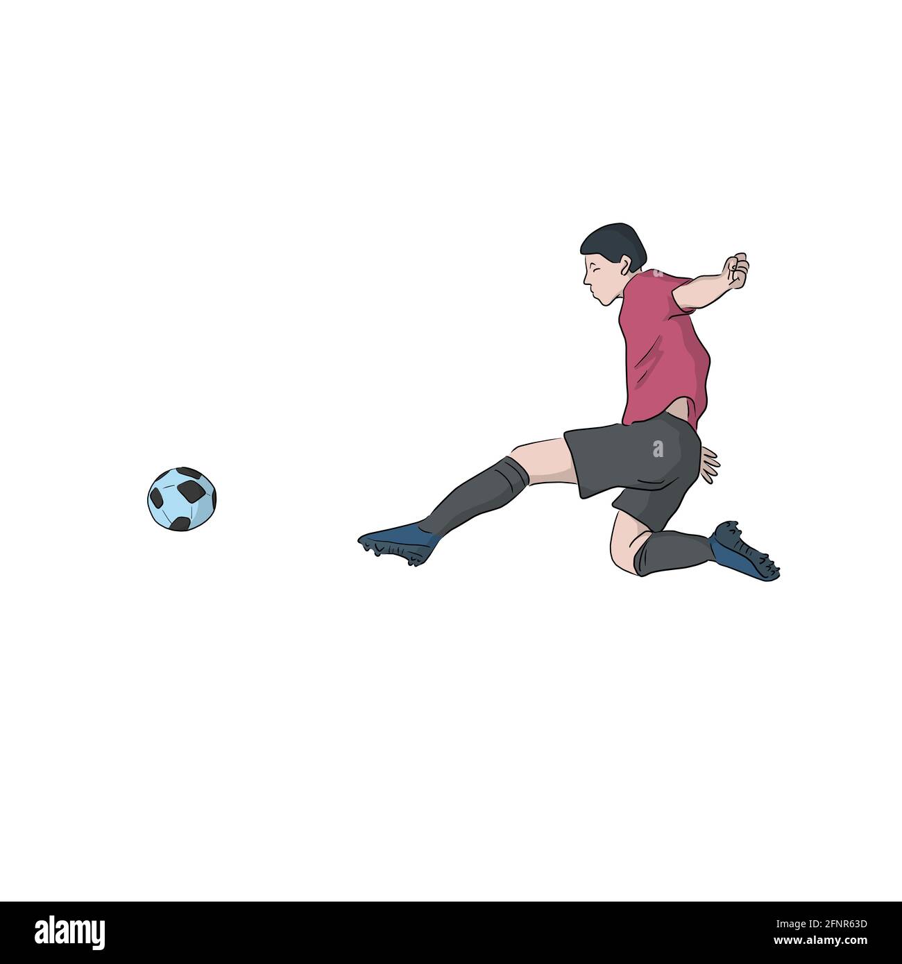 side view of football soccer player in action isolated white background