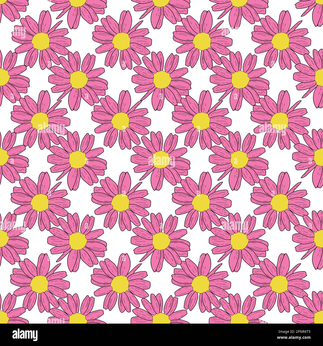 Vector white background pink daisy flowers and wild flowers. Seamless ...