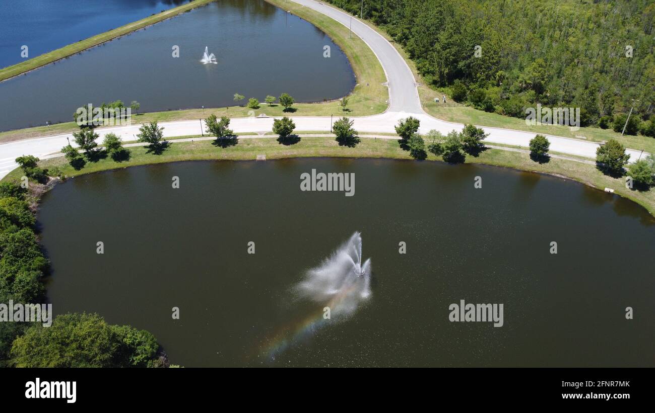 Water features of ponds and lakes taken near Ormond Beach Florida aerial photo taken by drone in 4k Stock Photo