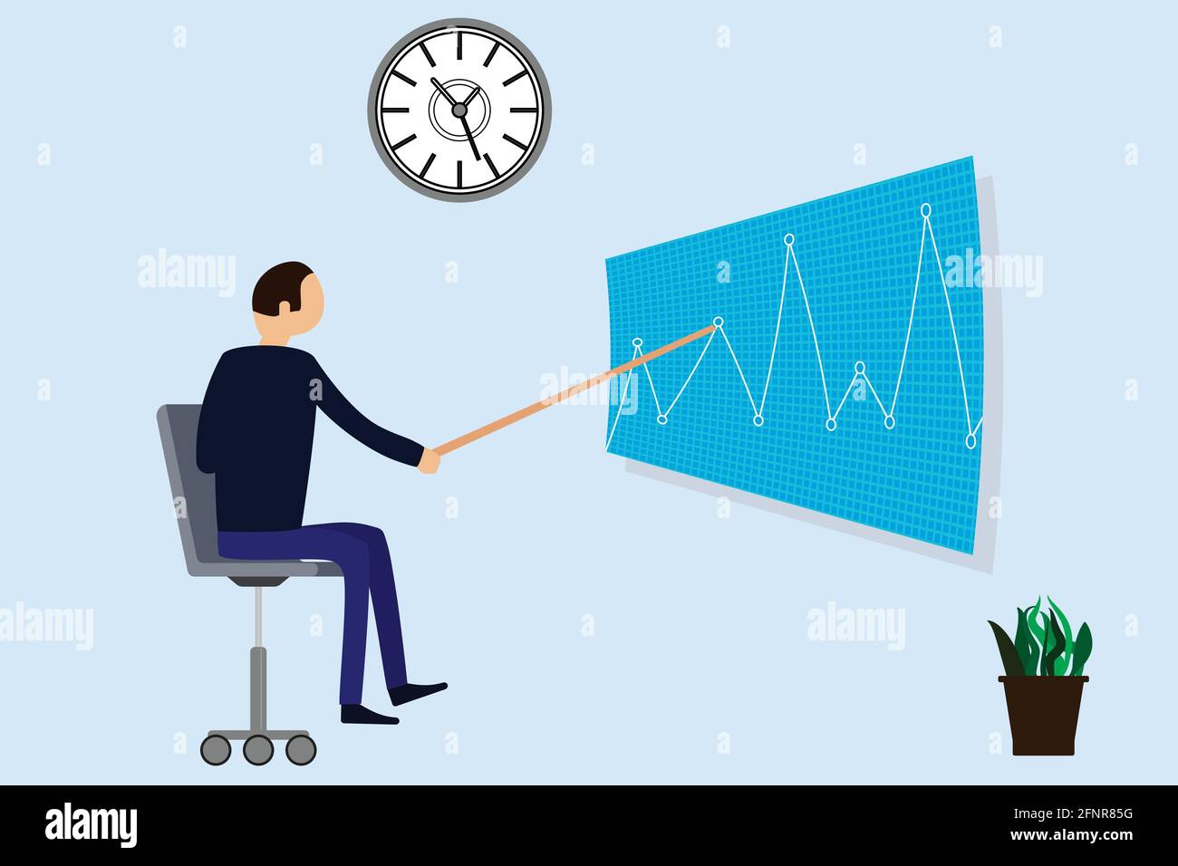 Man in office points out a spot on a graph - flat design Stock Vector