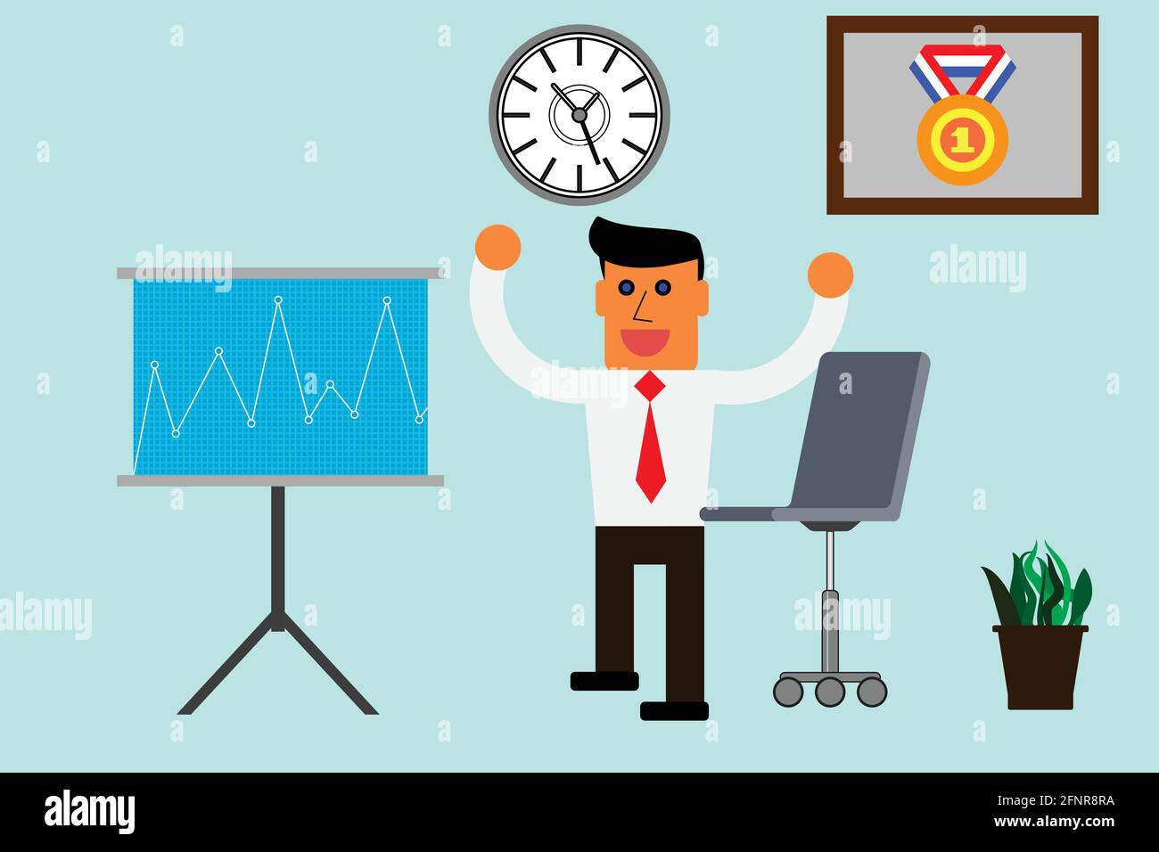 Happy businessman celebrating success in an office Stock Vector