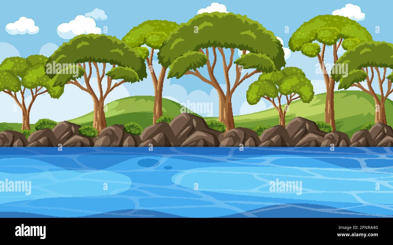 Scene with nature park along the river illustration Stock Vector Image ...