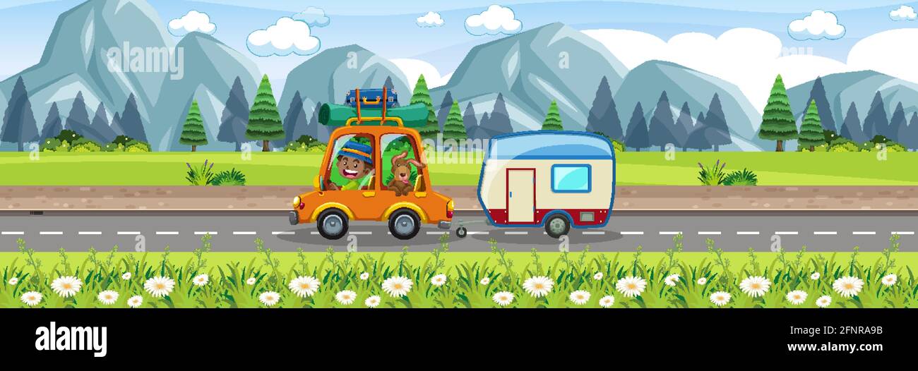 Roadtrip In The Beautiful Scenic View Illustration Stock Vector Image