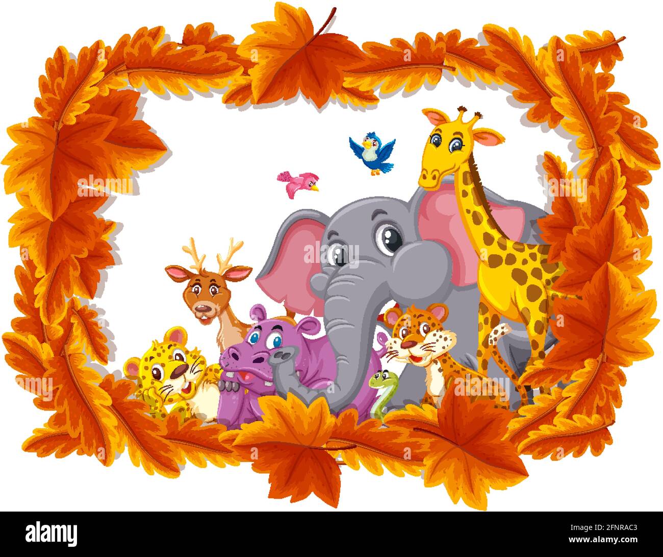 Red leaves banner template with wild animals illustration Stock Vector ...