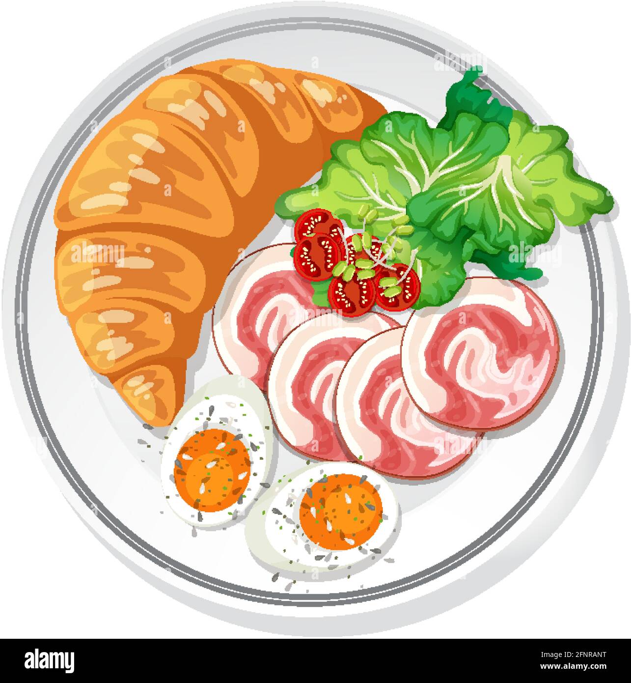 Top view of breakfast set on a dish isolated illustration Stock Vector ...