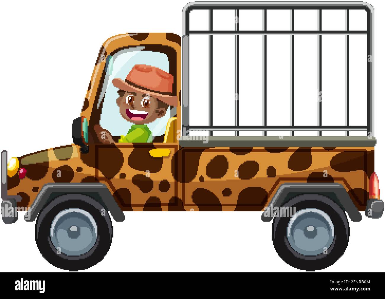 Zoo concept with driver man drives cage car isolated illustration Stock
