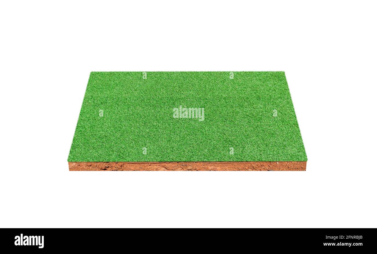 Soil cubic geology cross section with green grass field isolated on ...